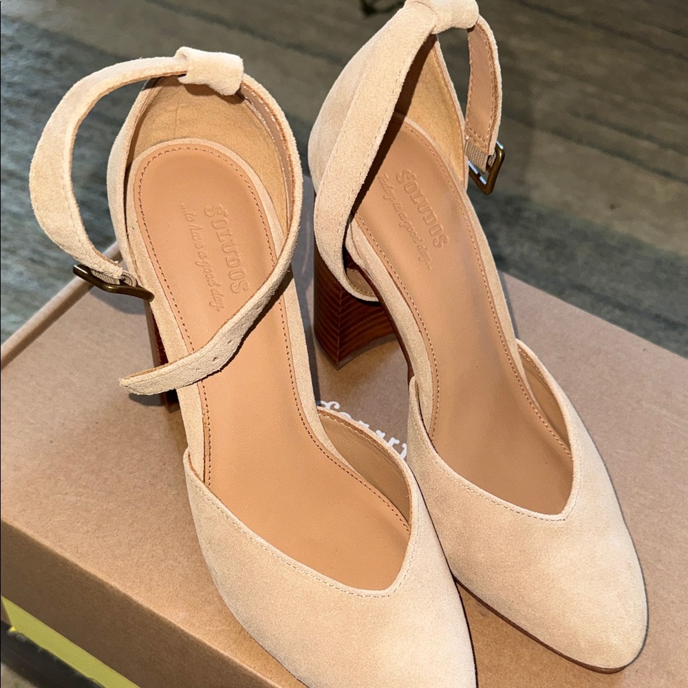 Soludos Cream Ankle Strap Heels